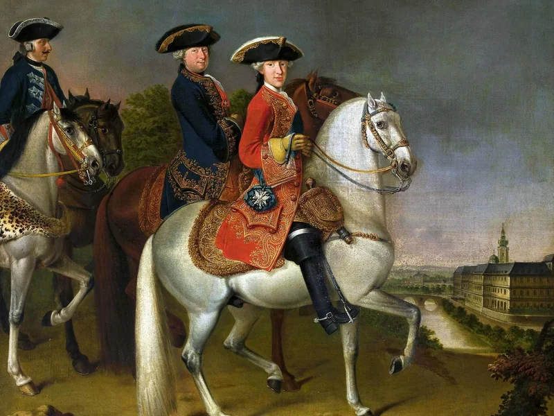 1708-Johann Friedrich Löber - Duca Ernesto Augusto II Costantino di Sassonia-Weimar ed Eisenach a cavallo con altri due cavalieri